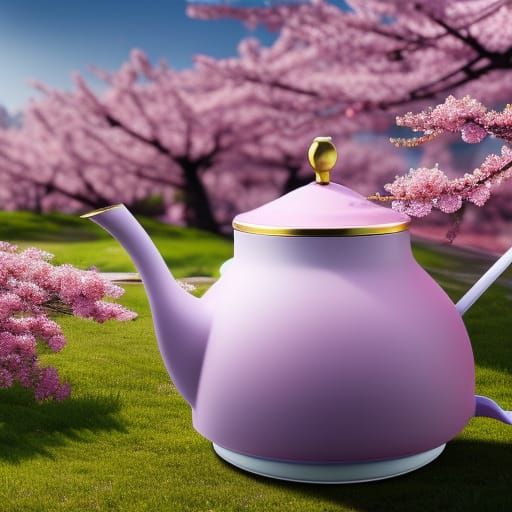 Sakura tea kettle 🫖, distinct lighting, detailed matte painting, deep color, high definition, intricate detail, splash ...