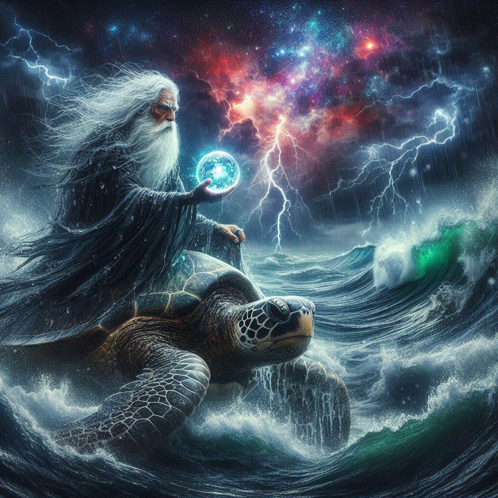 Lysander the Wise Storm Wizard and his Turtle Kuno