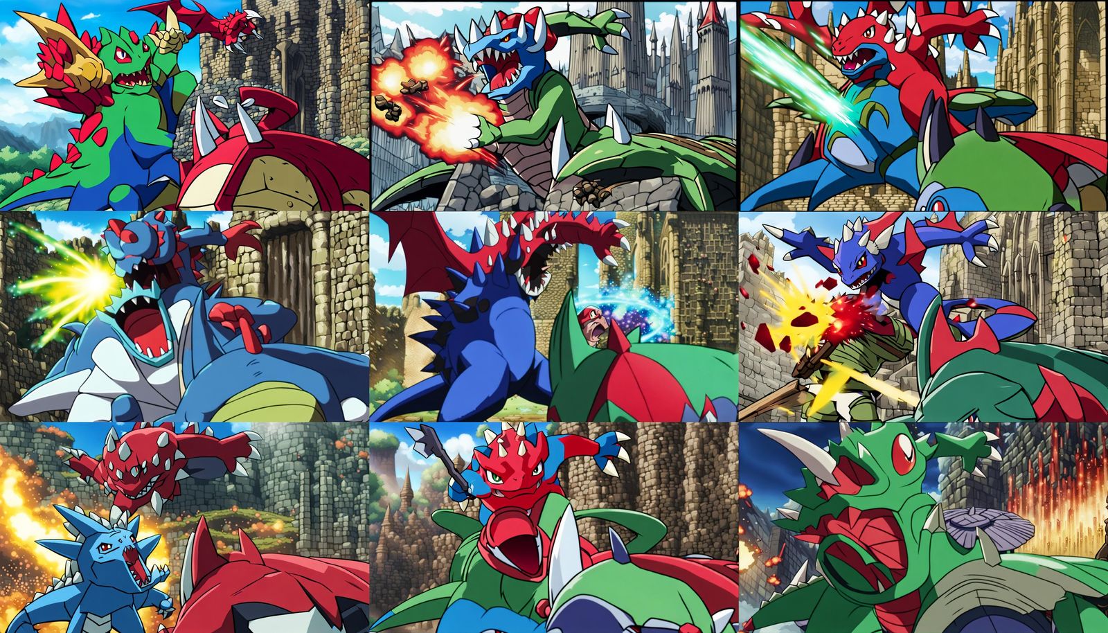 A Druddigon defeating a medieval villain in the climax of an...