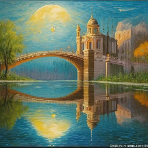Monkey Fishing for the Moon in Neo-Impressionist Style
