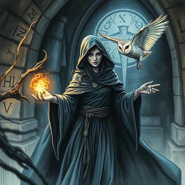 A powerful sorceress, her cloak woven from starlight and sha...