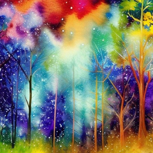 stars background over a magic forest, high resolution, 4k