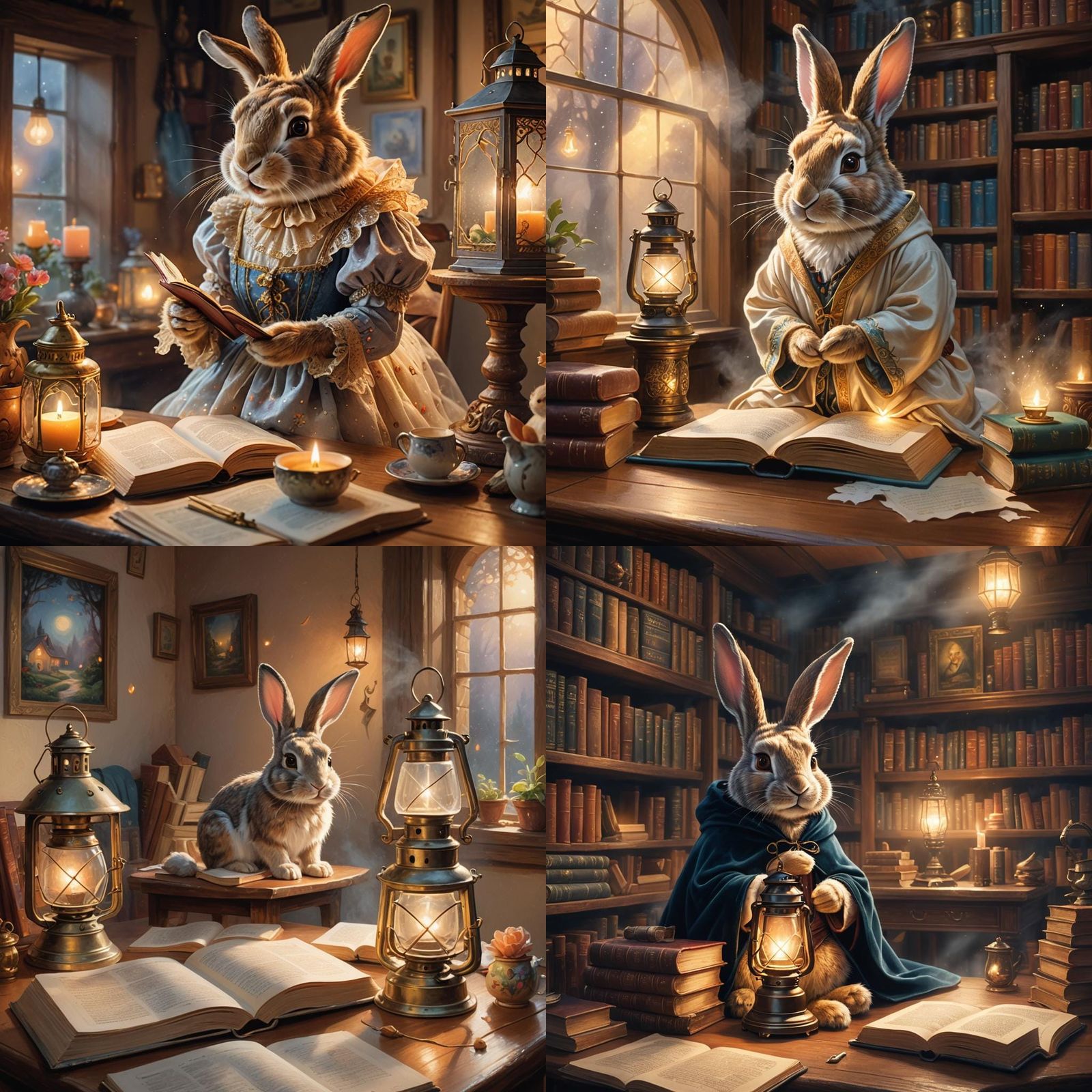 Fantasy Rabbit Reading a Book