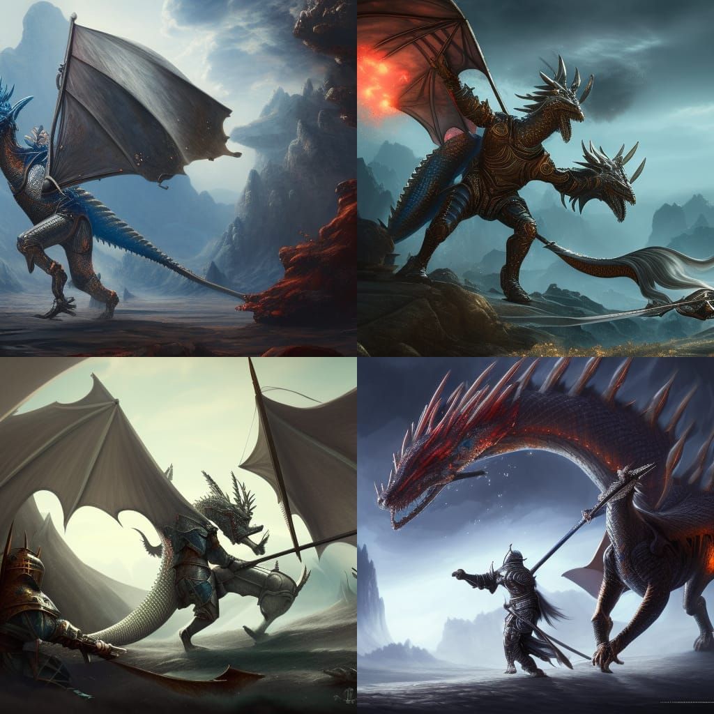 A brave knight fighting a dragon