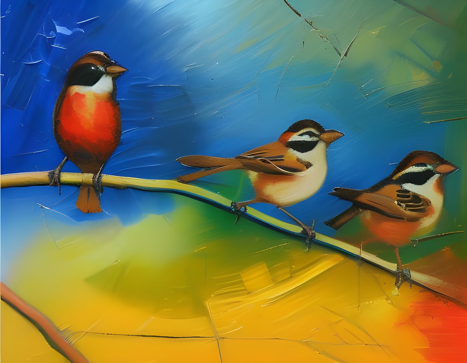 Robin And Two Sparrows - AI Generated Artwork - NightCafe Creator