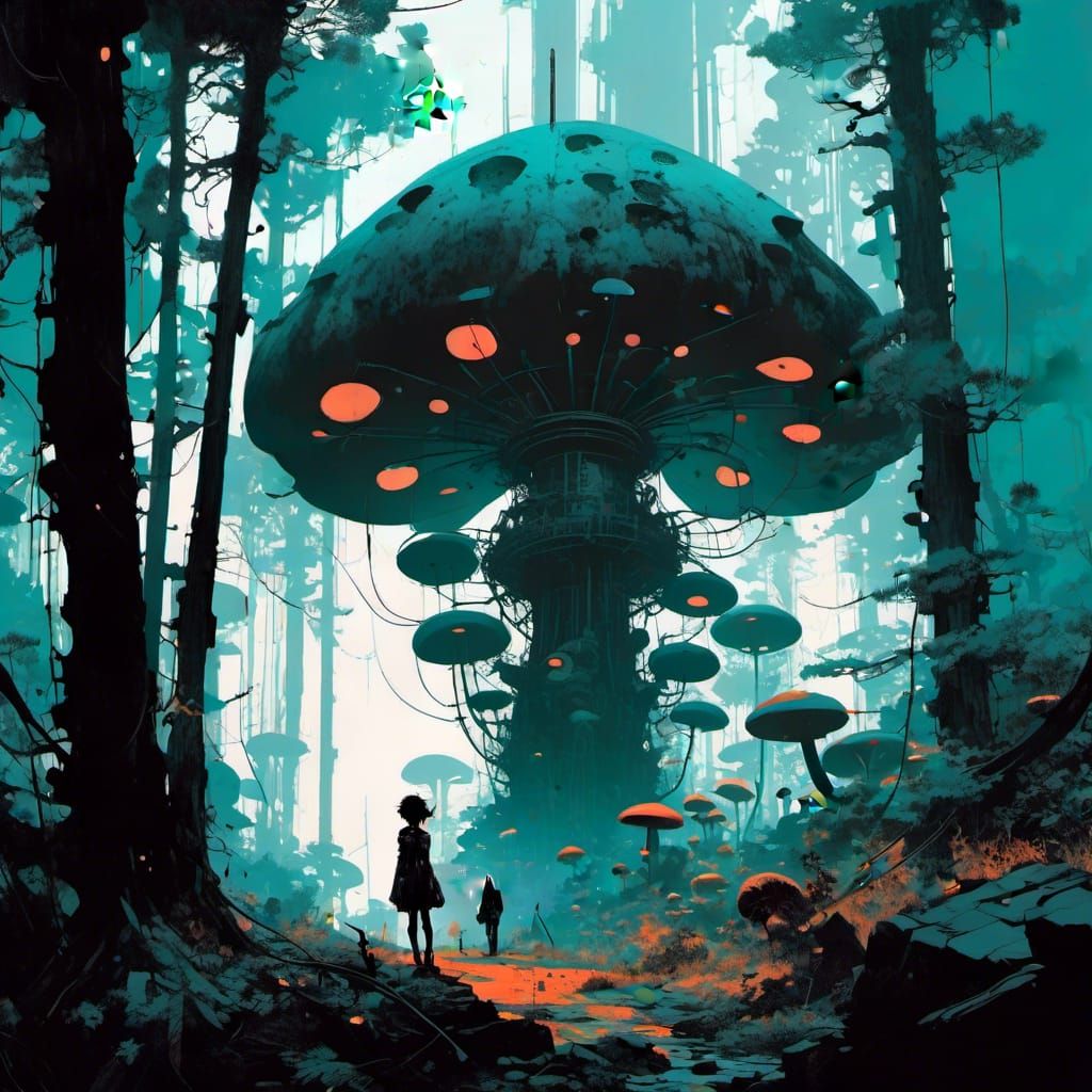 <lora:cminimalisk:1.0> Conrad Roset, Yoji Shinkawa, Ashley Wood, post apo background maximalism science fiction illustration , silhouette i...