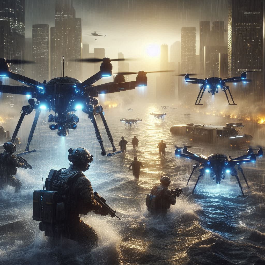 Sci-fi drons rescue, futuristic