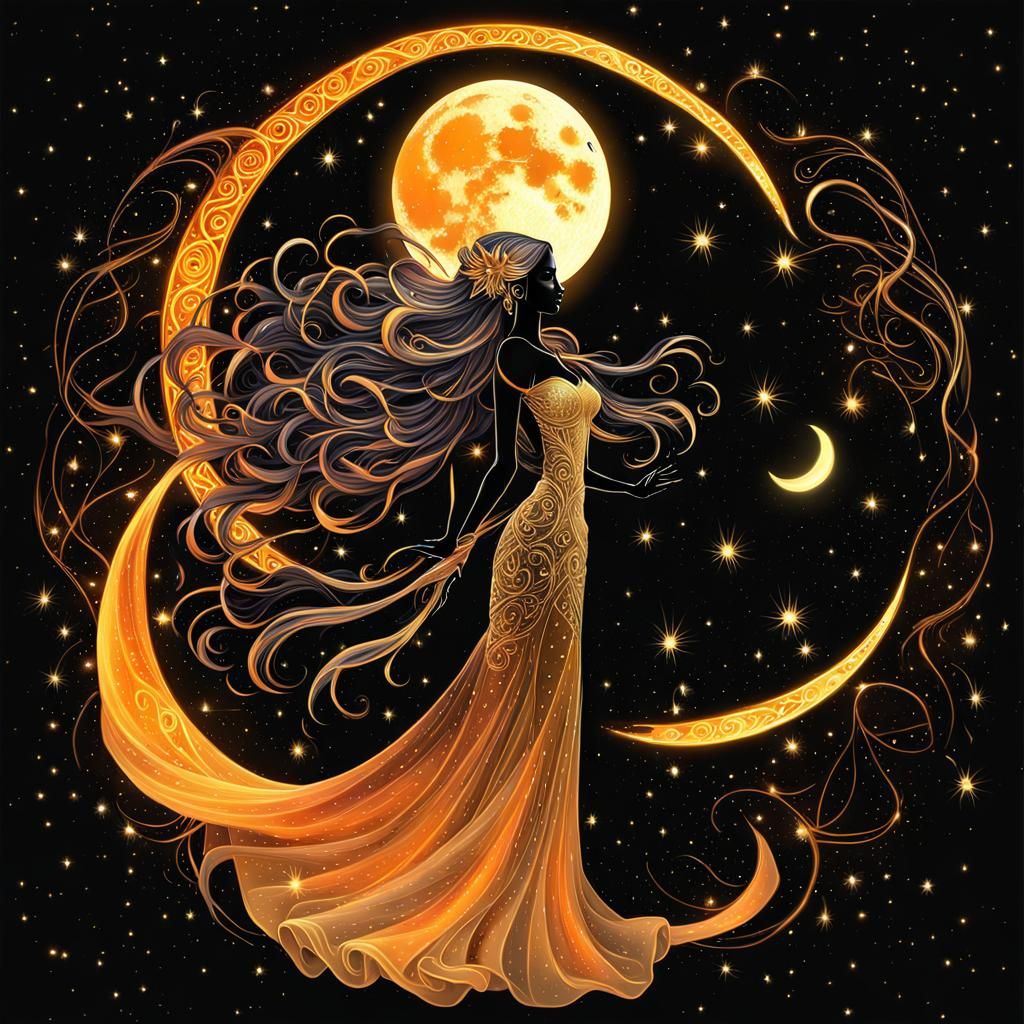 UV Black Light background. A beautiful Sun and Moon goddess { Intricate iridescent long flowing Multicolor ...  by @Tara