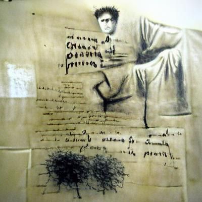 Antonio Gramsci writes the prison notes charcoal drawing