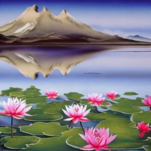 Surreal Blue Lotuses in Snowy Himalayas, Dali Style
