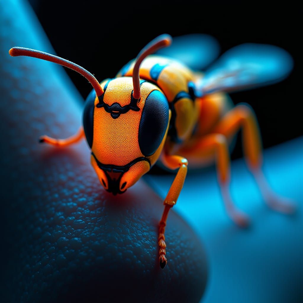 Intricate, hyper-detailed   of a WASP head sitting on human ...