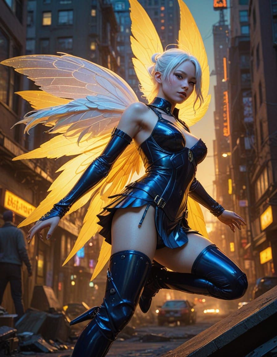 Surreal Cyberpunk Fairy Goddess in Seattle Vista