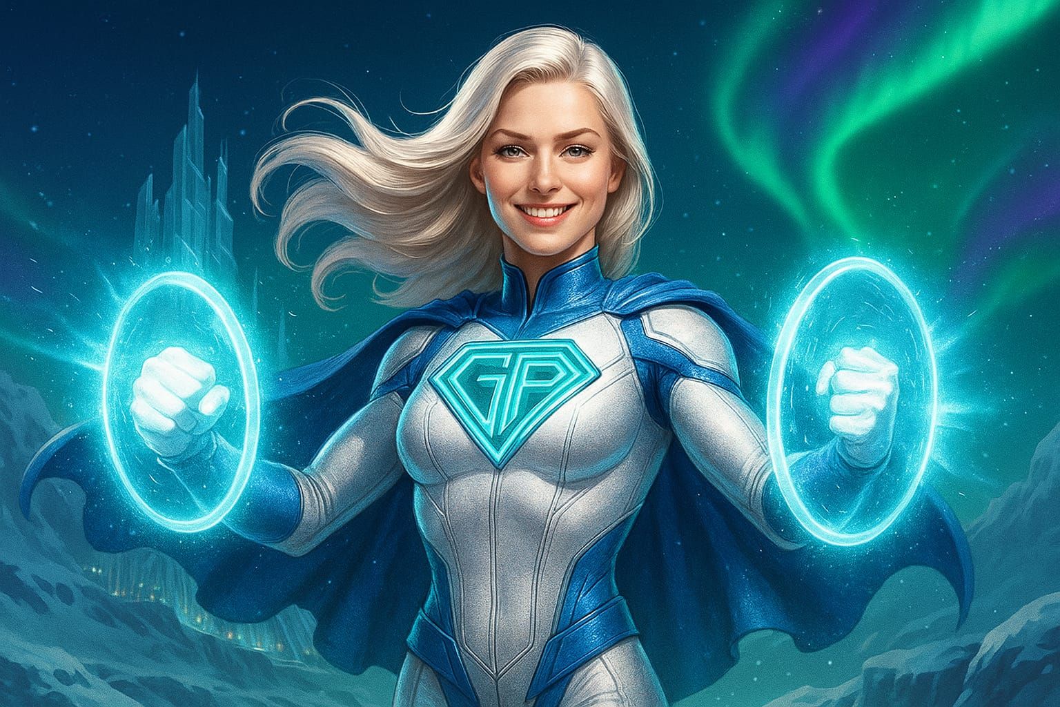 Arctic superheroine with GP chest emblem