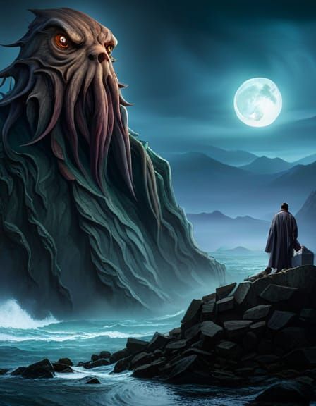 The call of Cthulhu, detailed matte painting, deep color, fantastical, intricate detail, splash screen, ...  by @yellowhyena