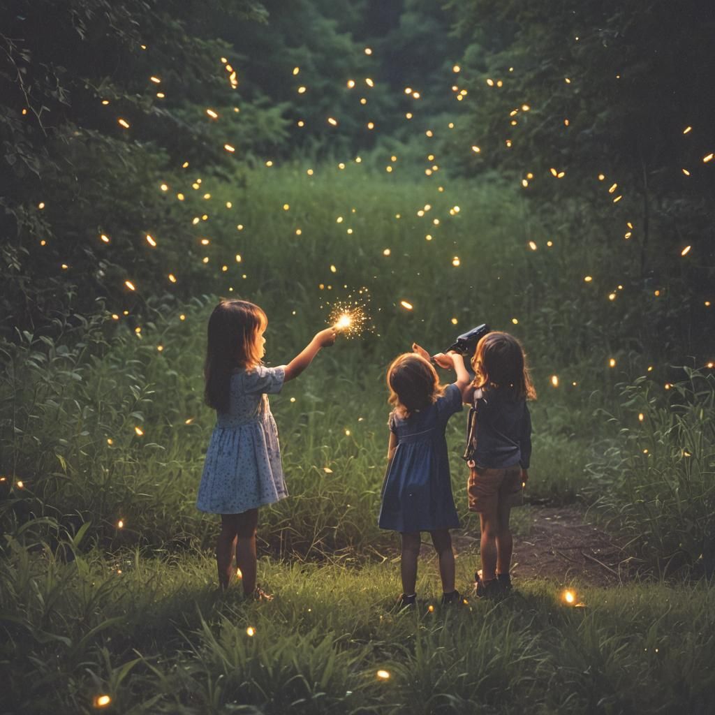 couple of kids trying to capture fire flies - AI Generated Artwork ...