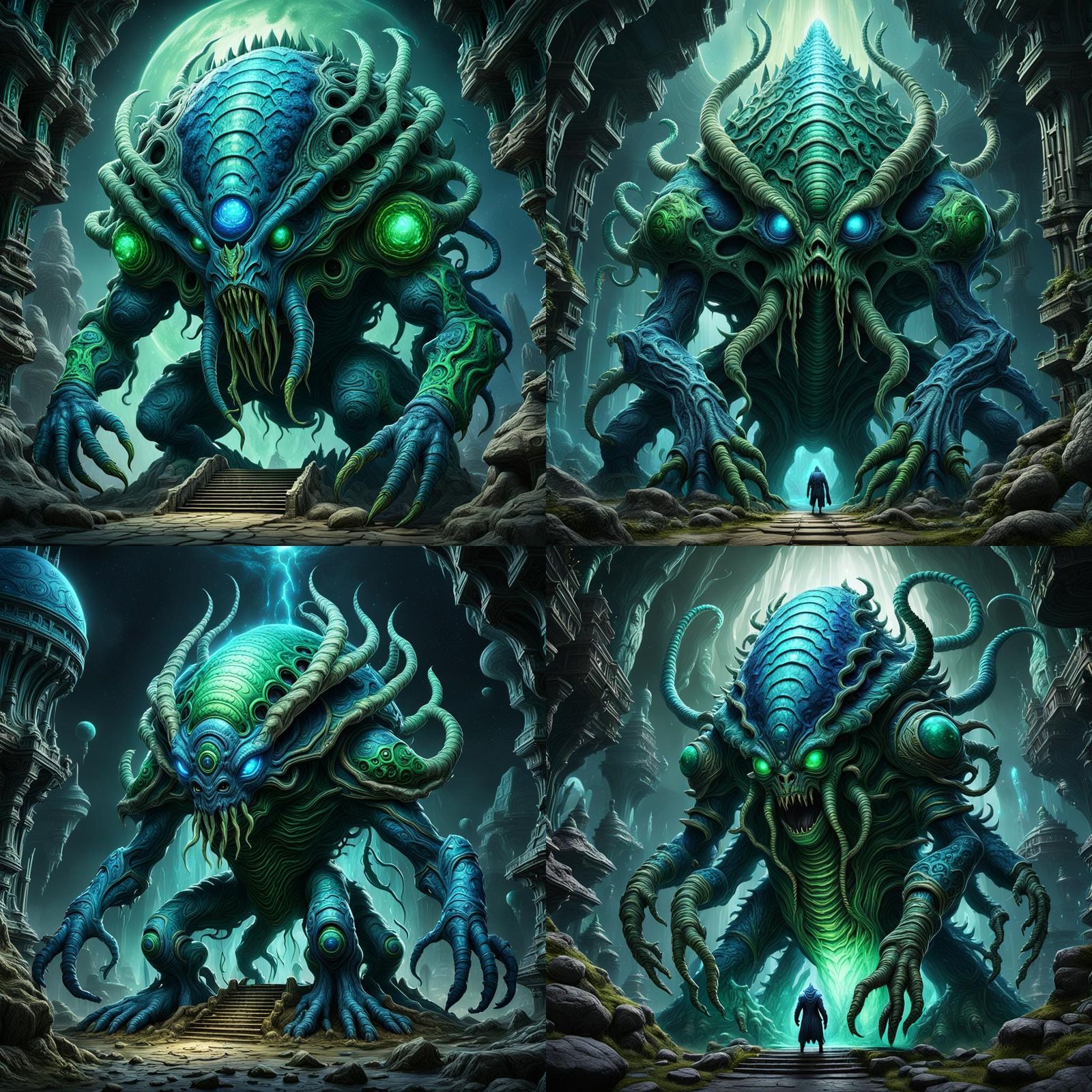 gigantic mentor blue and green starlight ancient monstrous hive mind ...