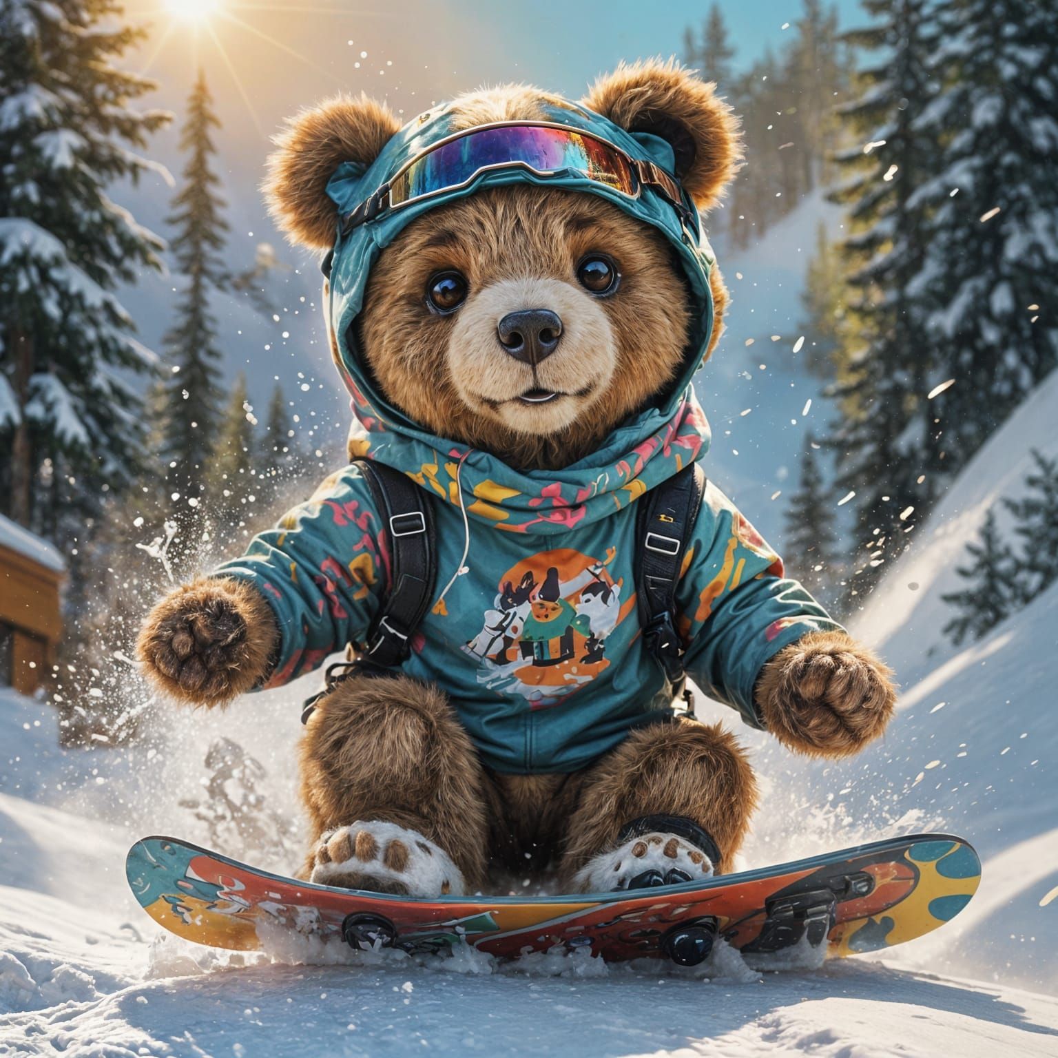 Cute, teddy bear, snowboarding, sunny day,  by @Freckles667