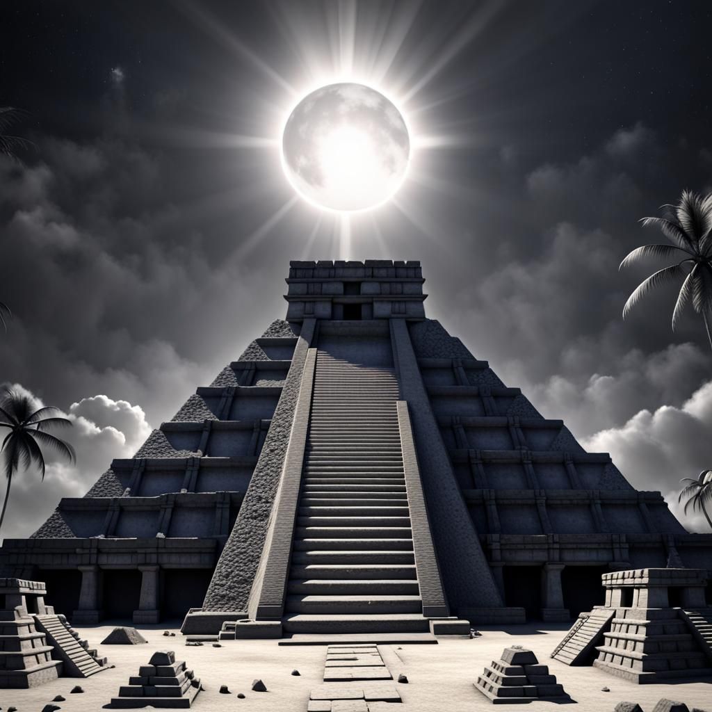Mesoamerican Pyramid Temple during a Solar Eclipse - AI Generated ...