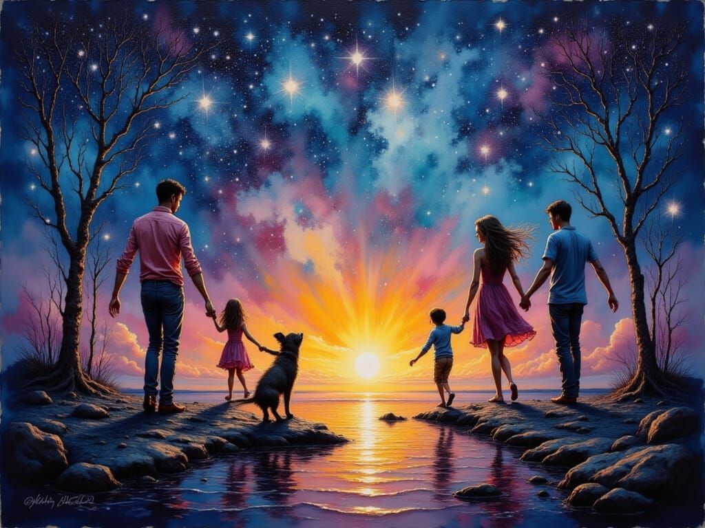 <lora:Ink Poet:1.0> <lora:Stylized oil paint:1.0> Dancing in the stars