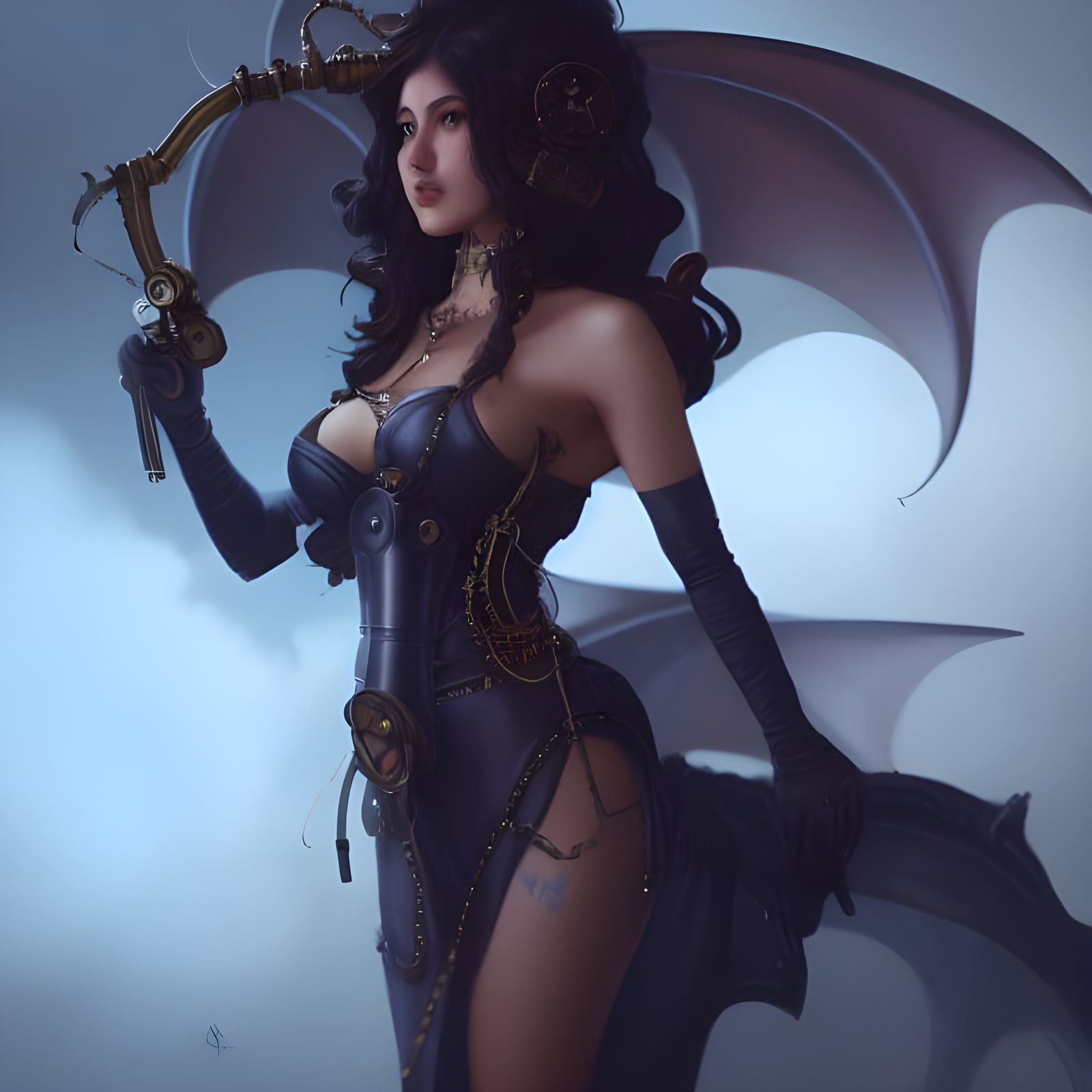 Steampunk Voluptuous Dragon Girl with a Shotgun 8k resolutio...