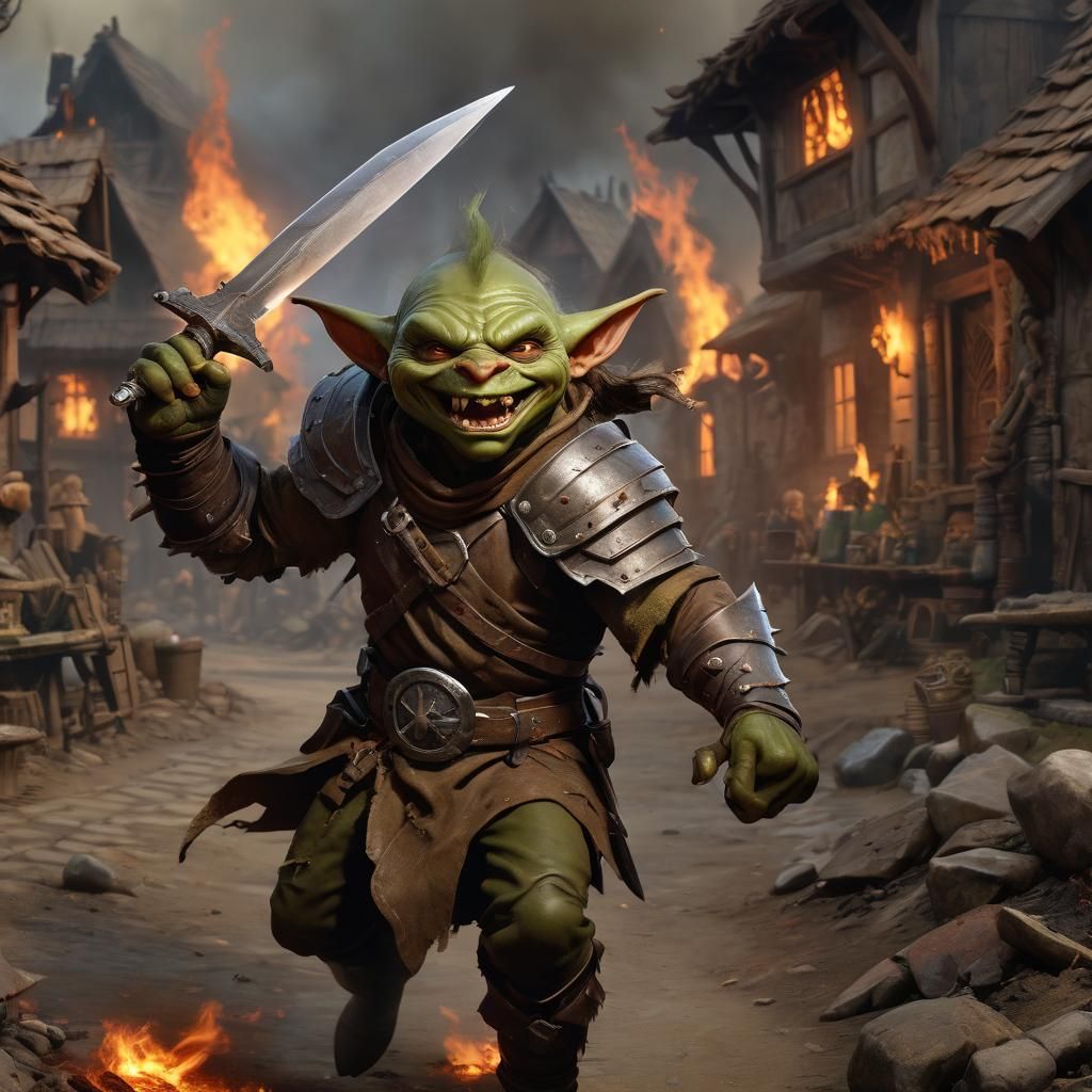 Goblin rogue from dungeons and dragons, with a Dagger in his...