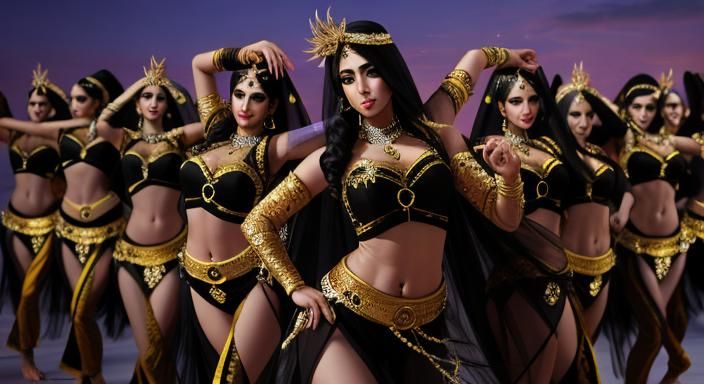 A large team of Arabian dancers form an eye, hyper real, hig...