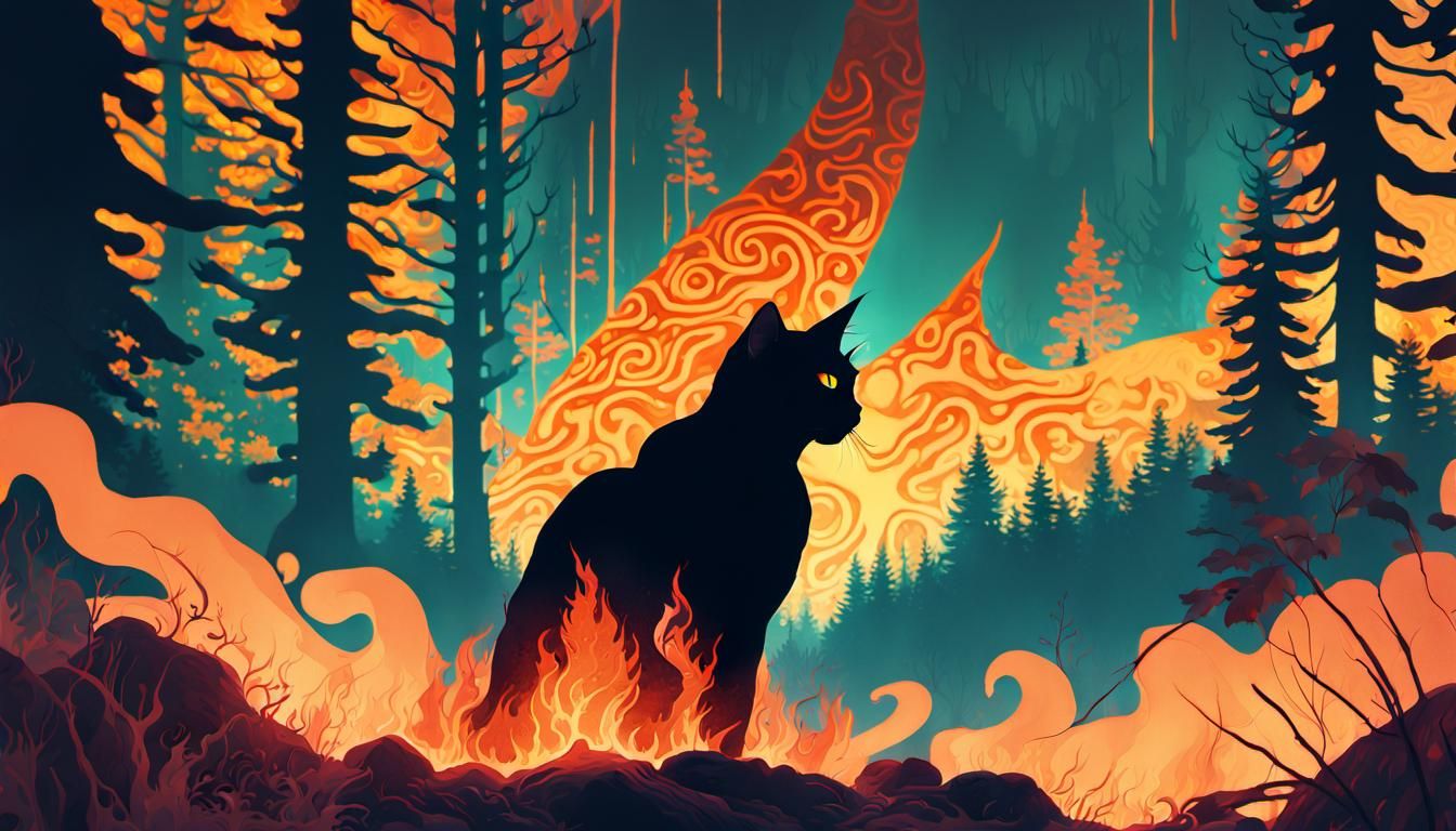 Silhouette Cat, fire ver.