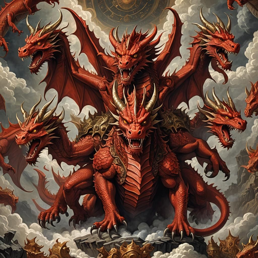 And behold a great red dragon having seven heads.