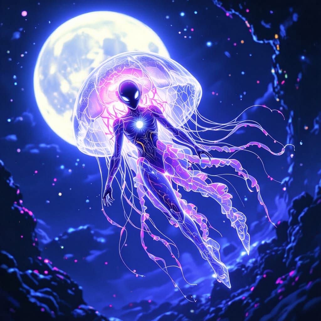 A jellyfish superhero person
