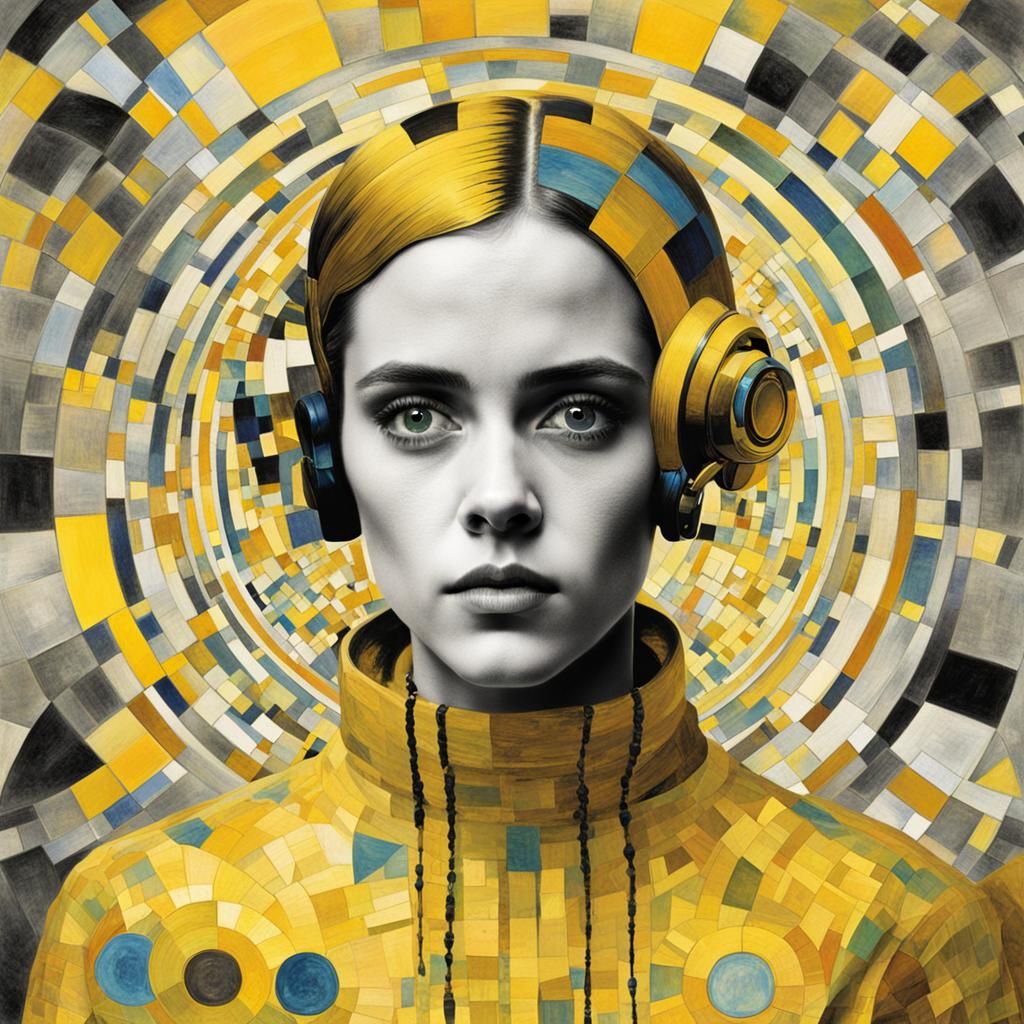 In the style of Wassily Kandinsky, Gustav Klimt, and Paul Klee, alien gorgeous self illuminating yellow ...  by @mansai