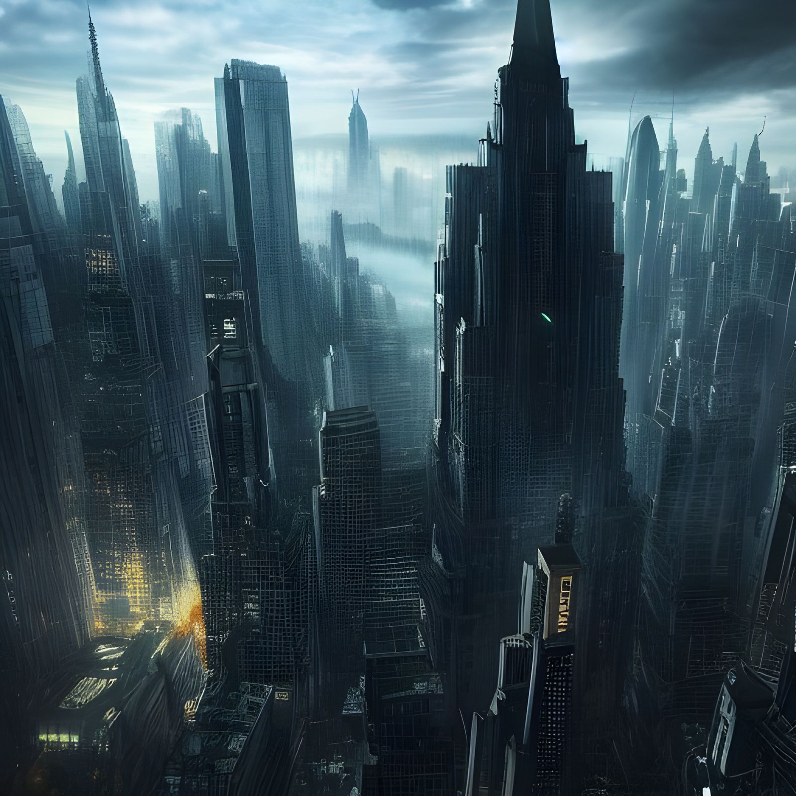 Neo-Gotham City 8K resolution HDR dystopian fantasy hyperdet...