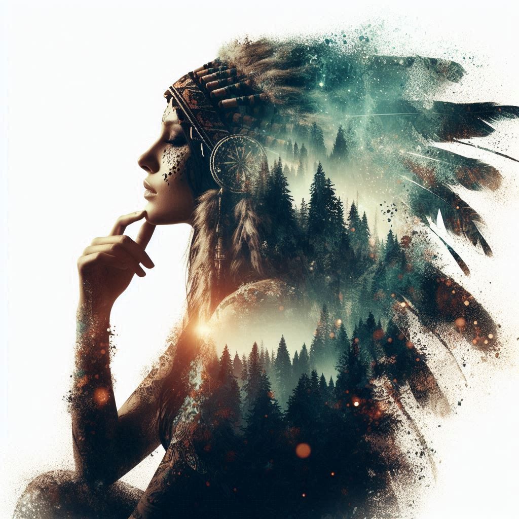 double exposure beautiful fantasy DALL-E 3 portrait landscape..