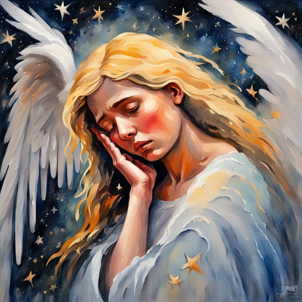 An angel crying tears of stars