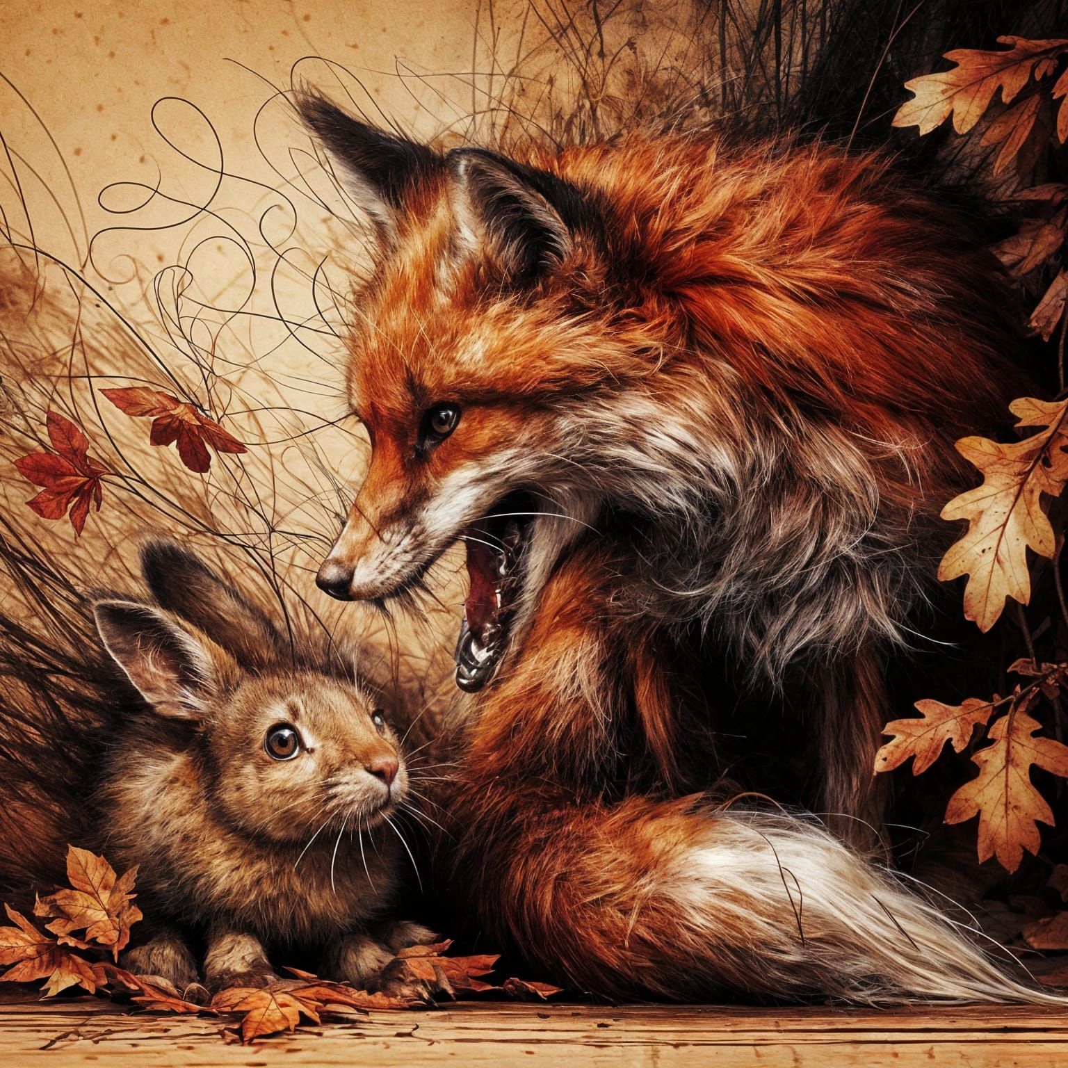 Fox and rabbit