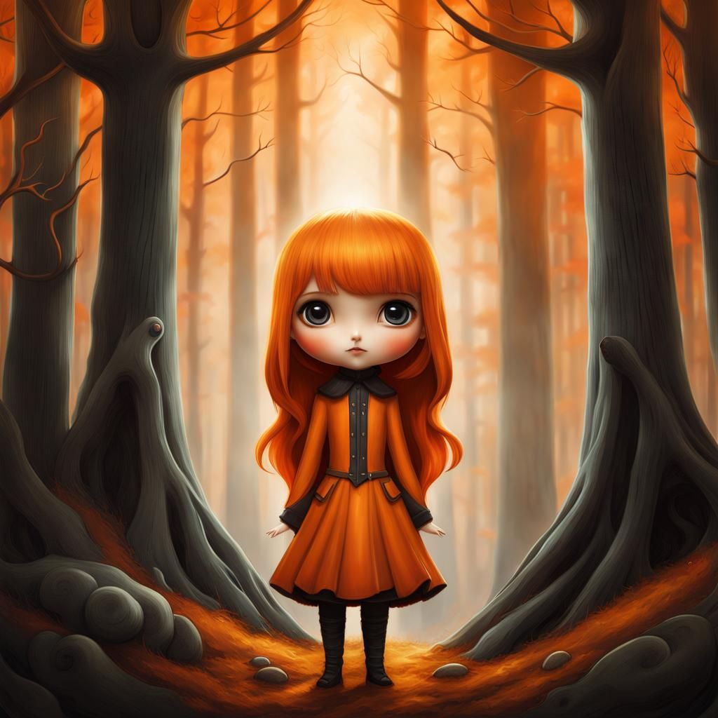 Hyperdetailed Digital Painting Full Shot Of A Chibi Girl In A Forest 