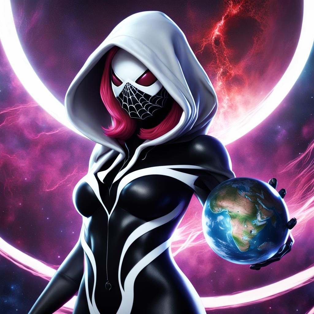 Spider-Gwen Venom Symbiote, with hood and mask, depicted as ...