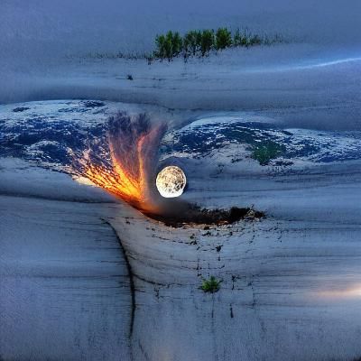 The moon crashing into the earth