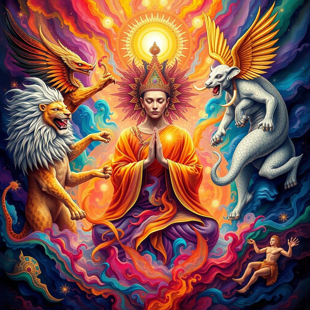 Majestic Beast Kings Unite in Vibrant, Dreamlike Dance