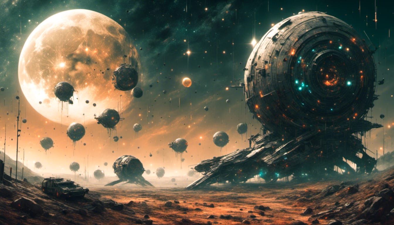 <lora:SurDime:1.0> <lora:eye:1.0> in the distance, a convoy of hover tanks move across the landscape