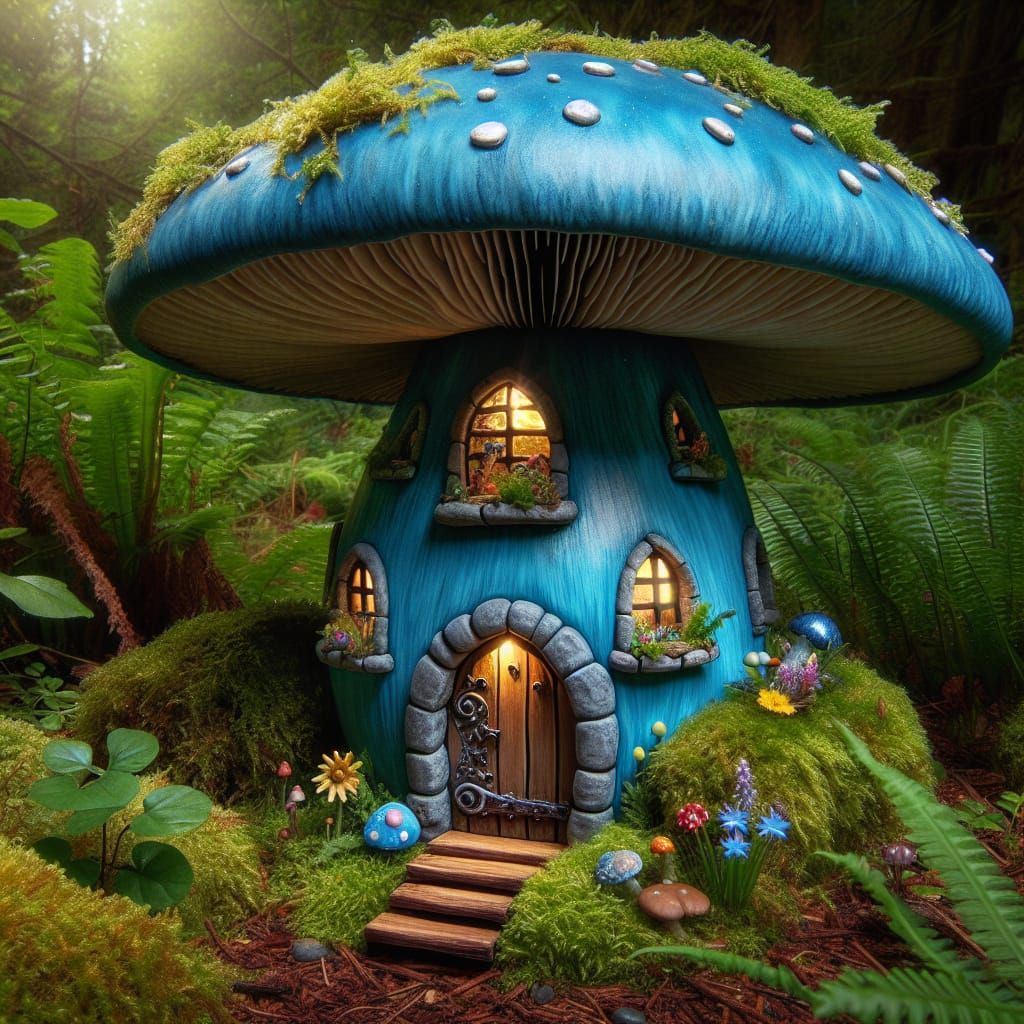 <lora:Mixed Media Fae:1.0> Quilted scene fairy mushroom house in the forest.