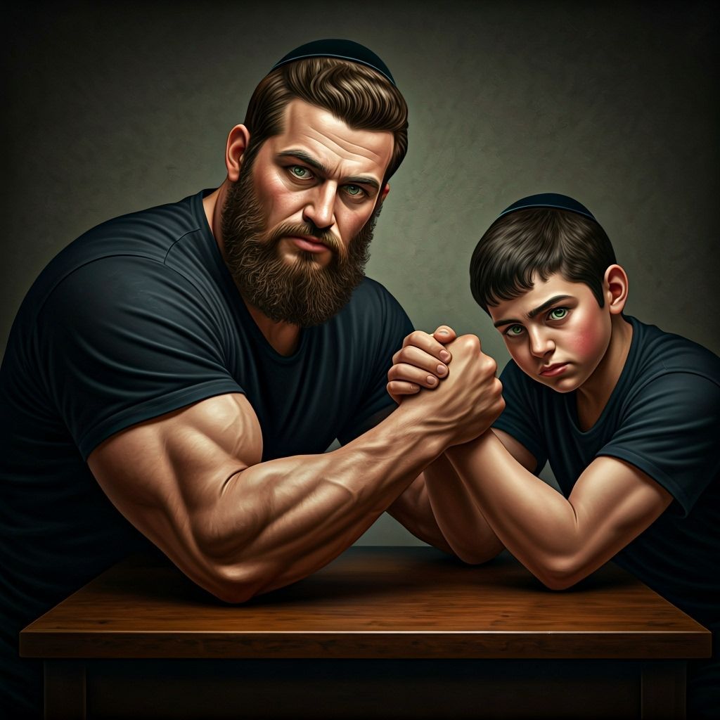 Intense Arm Wrestling Scene: Haredi Man and Brother