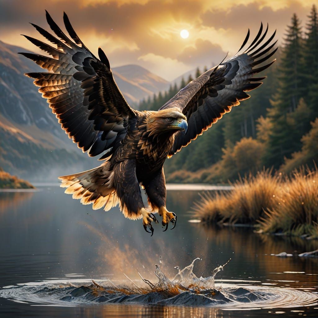 Golden Eagle over a loch in Scotland   by @Radiohead