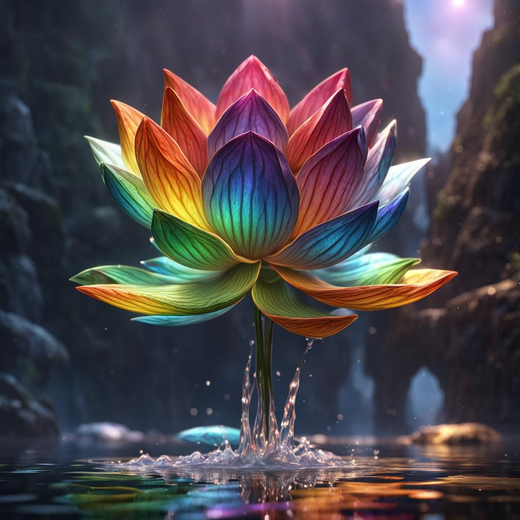 a rainbow lotus made out of glass