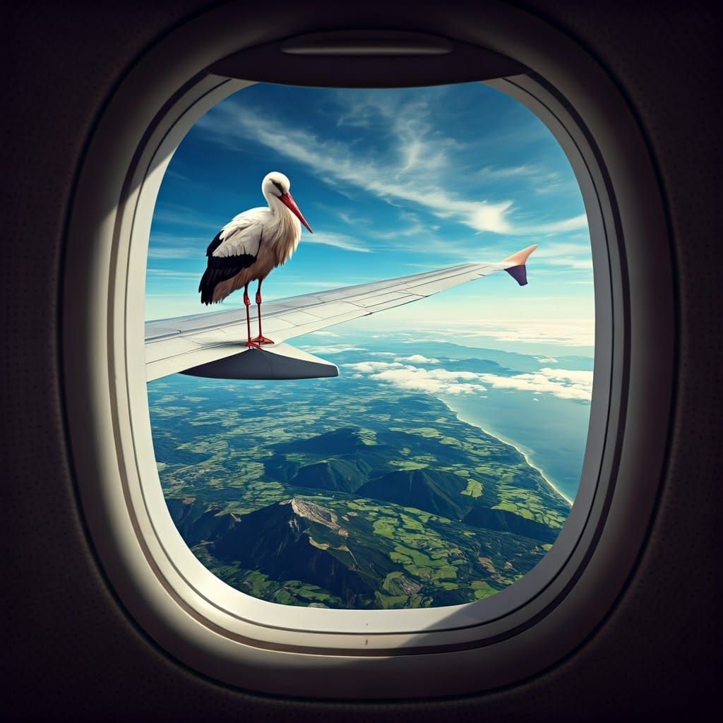 החסידה על כנף המטוס נשקפת מלון המטוס