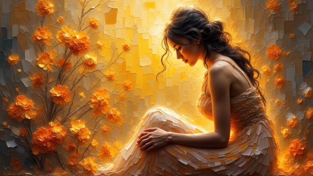 <lora:Empaste:1.0> Single-line drawing of a woman in a seated pose, old painting style with visible brush ...  by @FluffyGlowfish