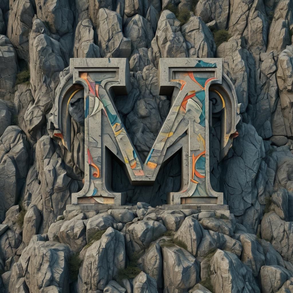 The letters "M_M" on a mountain top psychedelic colors gothi...