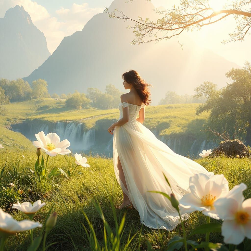 Dreamy Woman in a Peaceful Meadow