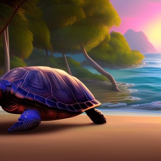 turtle cute realistic on beach