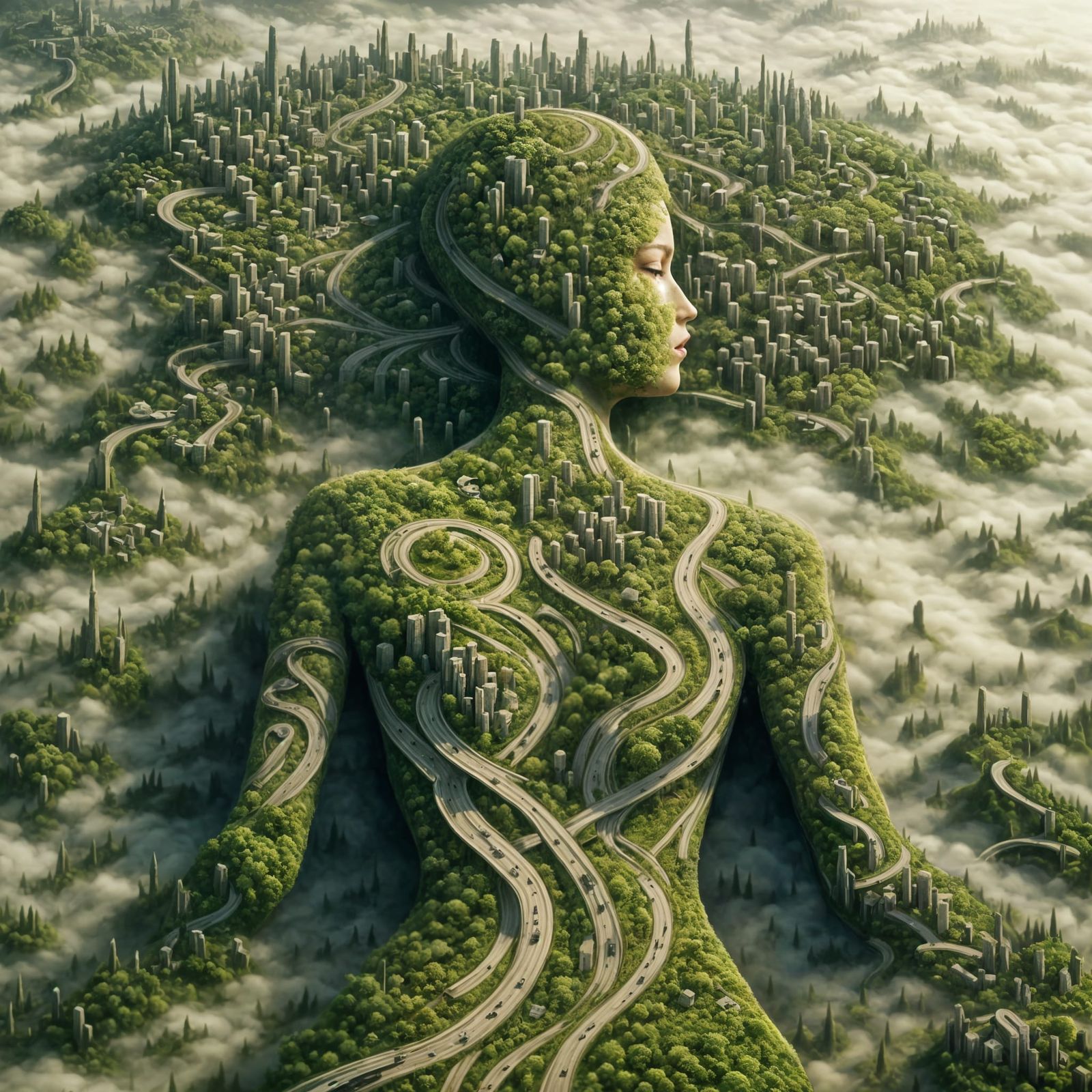 Surreal Landscape Maiden in Dawn Light