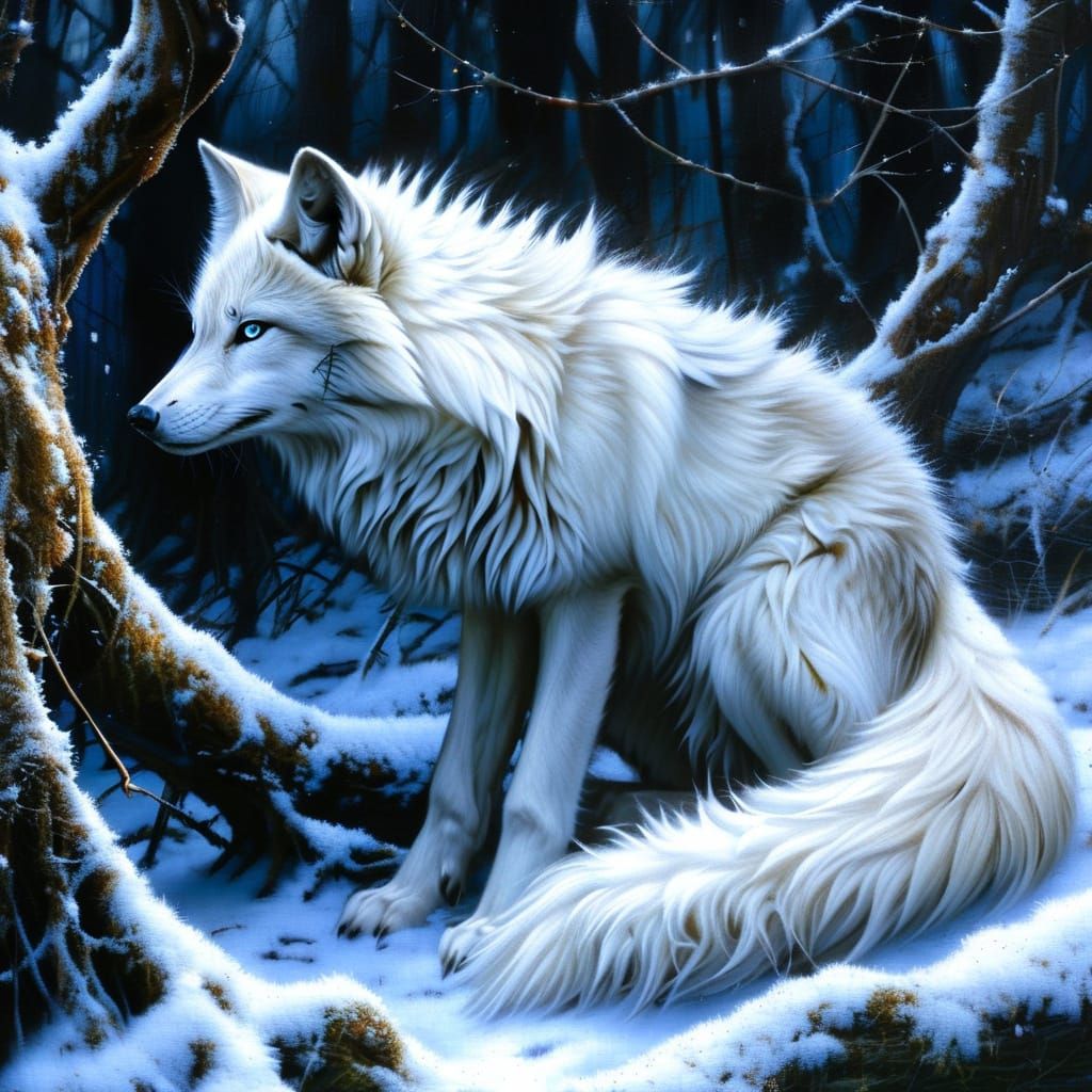 Wolf on the prowl in the night